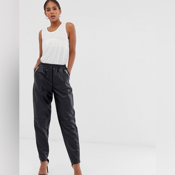 ASOS DESIGN Petite Tapered Leather Look Pants in Size 2 - Picture 7 of 9